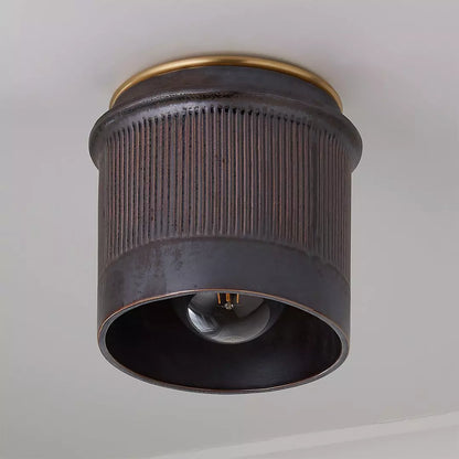 Torian Vintage Rustic Black Metal Industrial Flush Mount Ceiling Light