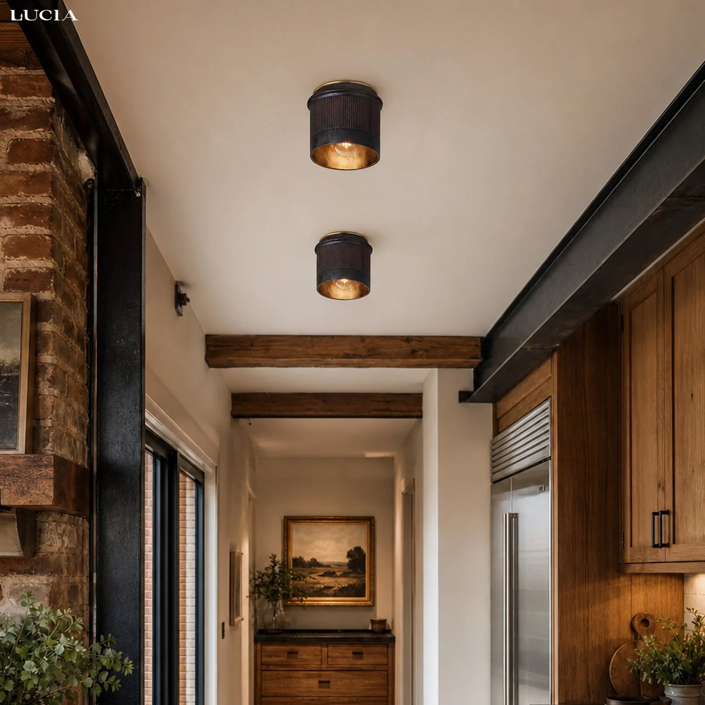Torian Vintage Rustic Black Metal Industrial Flush Mount Ceiling Light