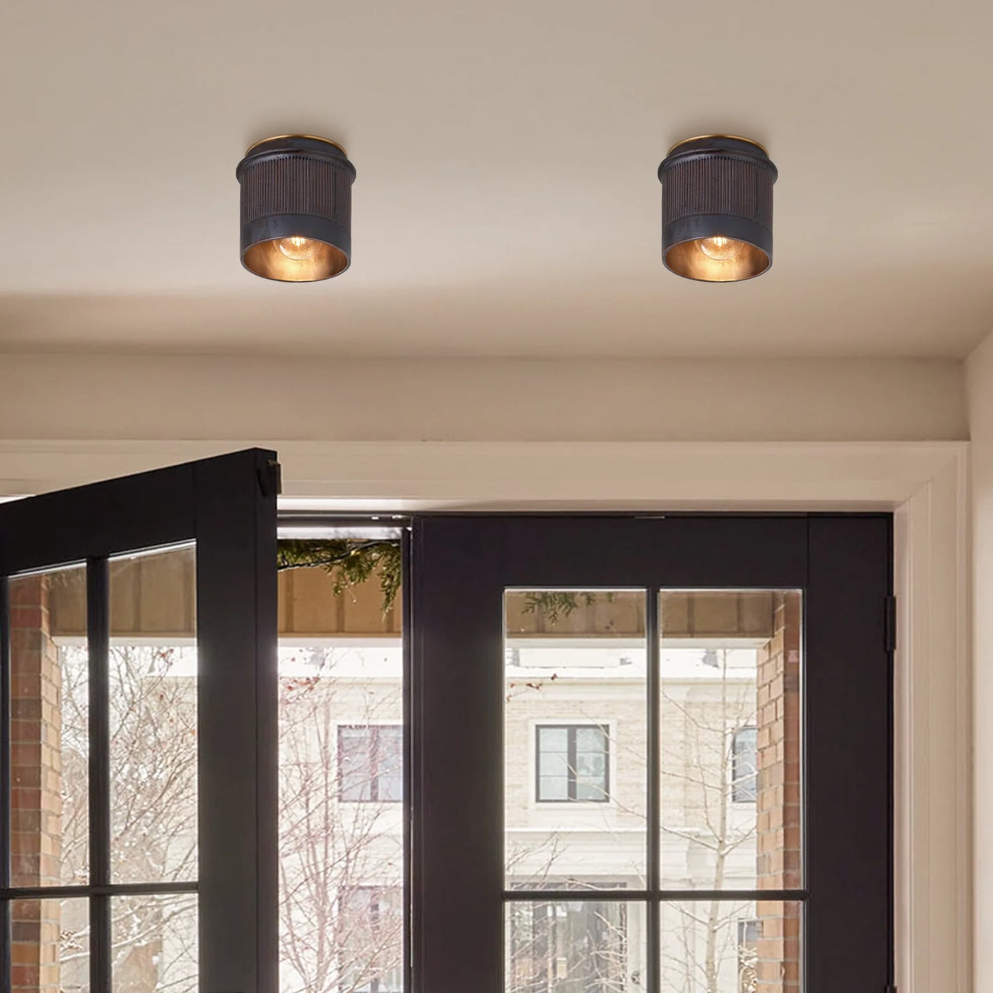 Torian Vintage Rustic Black Metal Industrial Flush Mount Ceiling Light