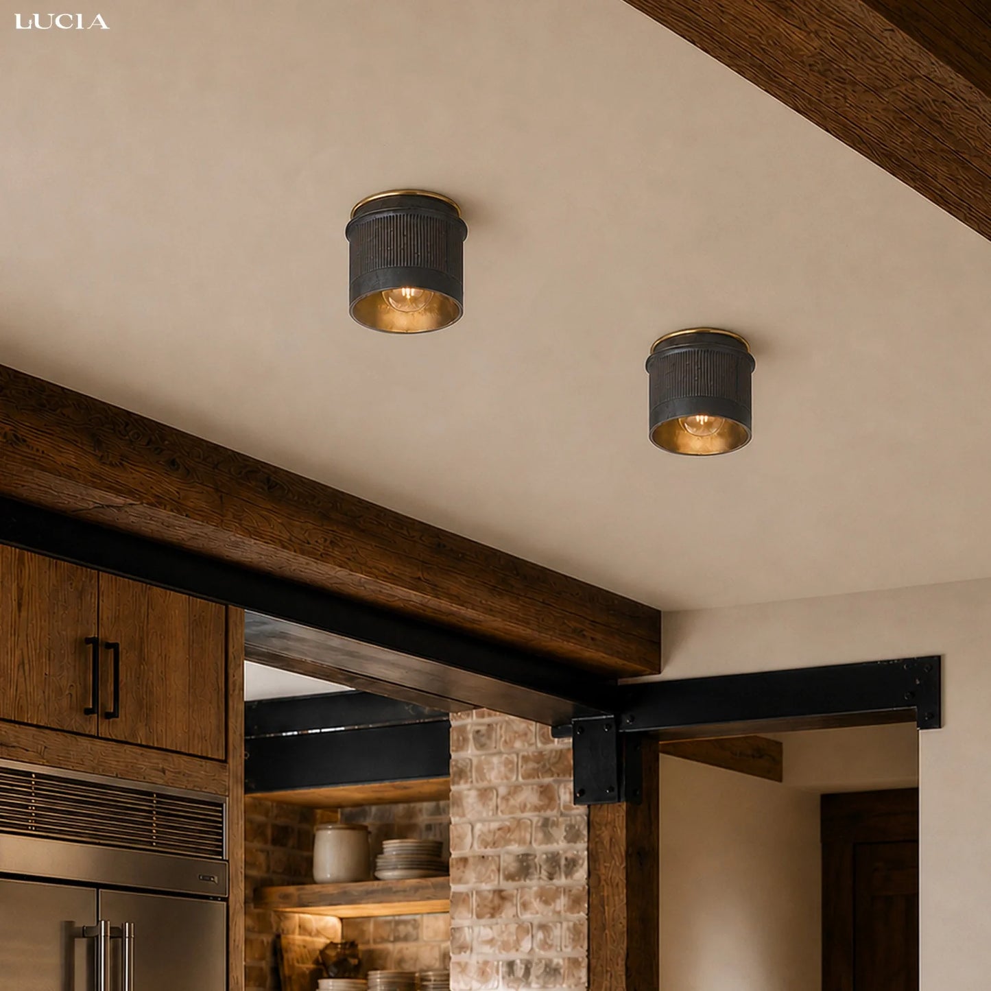Torian Vintage Rustic Black Metal Industrial Flush Mount Ceiling Light
