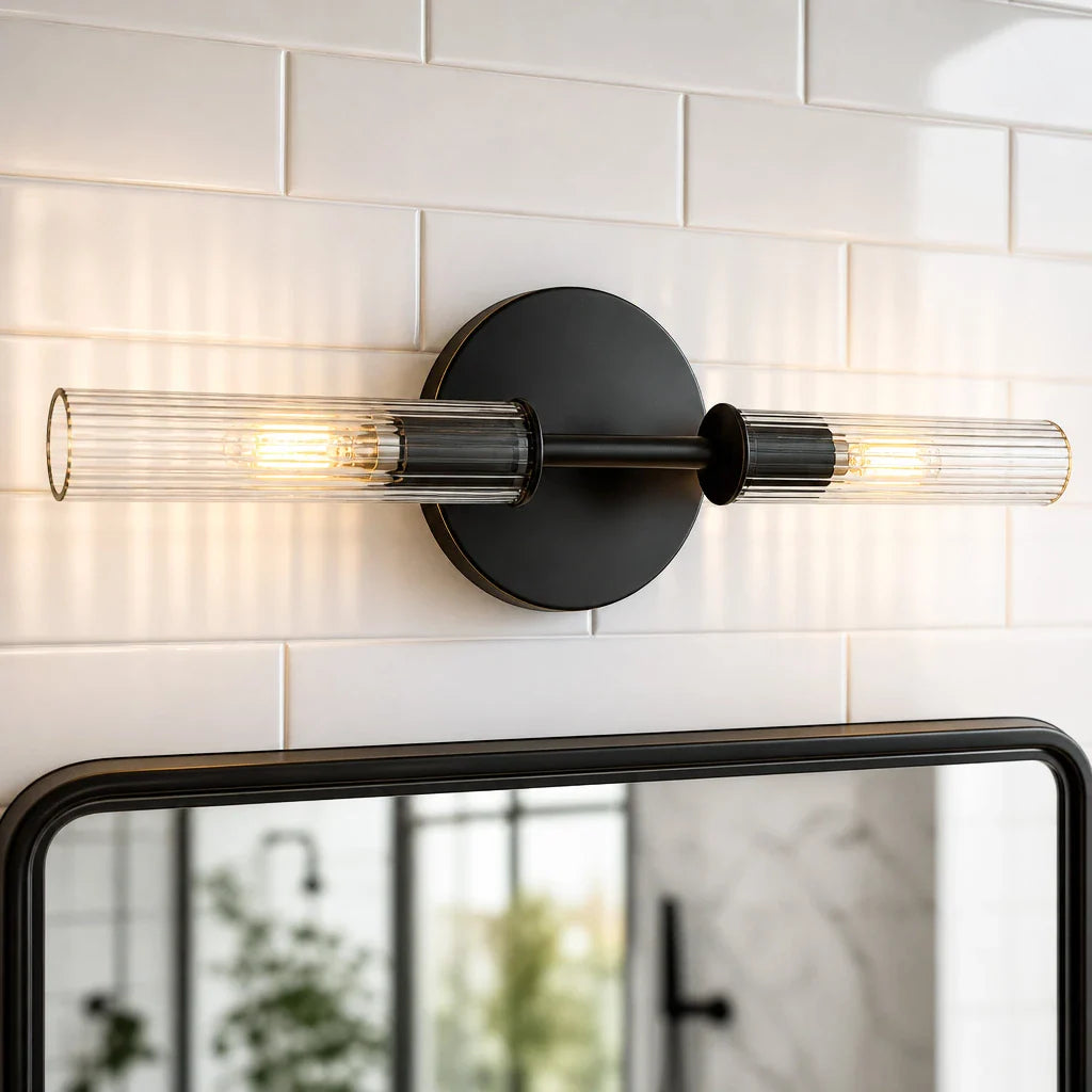 Veylan Farmhouse Cooper Ribbed Glass Tube Sconce