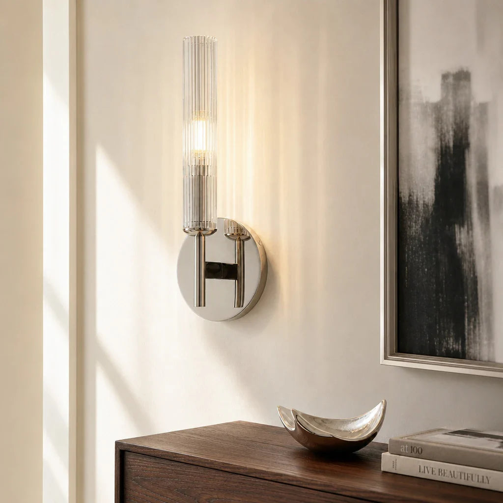 Veylan Farmhouse Cooper Ribbed Glass Tube Sconce