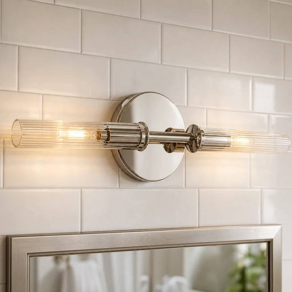Veylan Farmhouse Cooper Ribbed Glass Tube Sconce