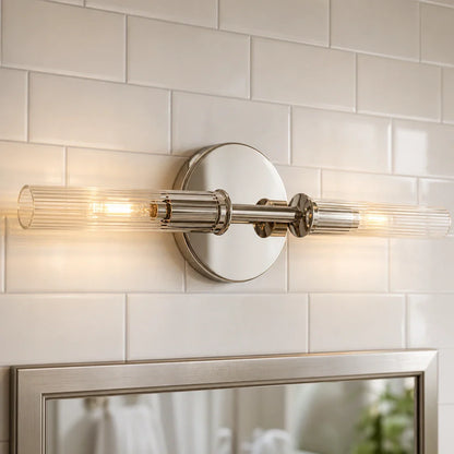 Veylan Farmhouse Cooper Ribbed Glass Tube Sconce