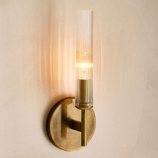 Veylan Farmhouse Cooper Ribbed Glass Tube Sconce