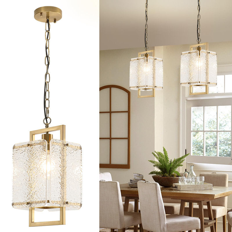 Rhaelis Water Ripple Glass Rectangle Pendant Light