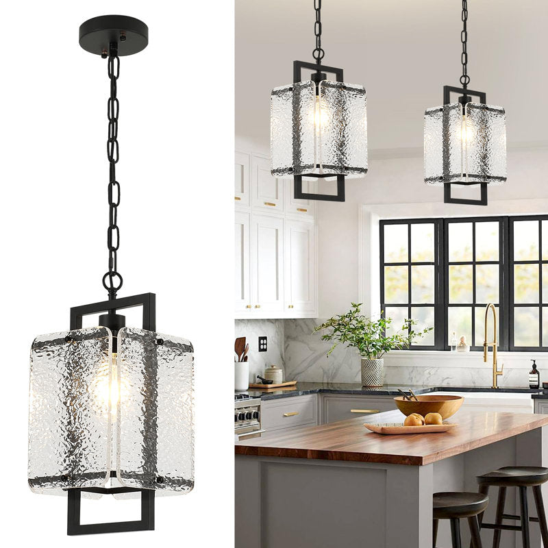 Rhaelis Water Ripple Glass Rectangle Pendant Light
