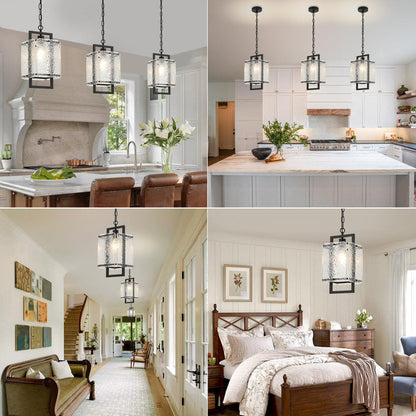 Rhaelis Water Ripple Glass Rectangle Pendant Light