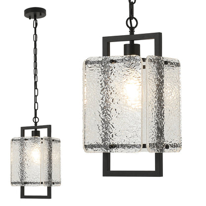 Rhaelis Water Ripple Glass Rectangle Pendant Light