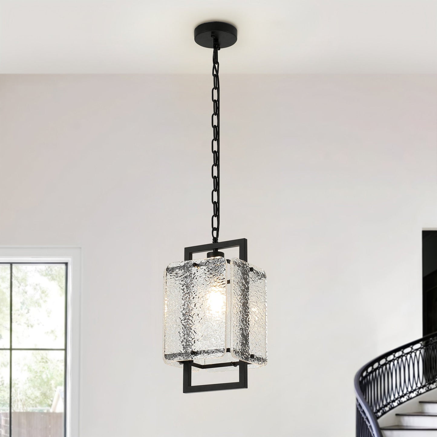 Rhaelis Water Ripple Glass Rectangle Pendant Light