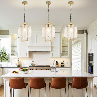 Rhaelis Water Ripple Glass Rectangle Pendant Light
