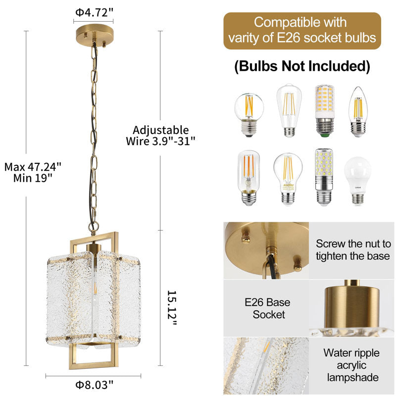 Rhaelis Water Ripple Glass Rectangle Pendant Light