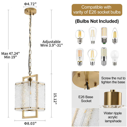 Rhaelis Water Ripple Glass Rectangle Pendant Light