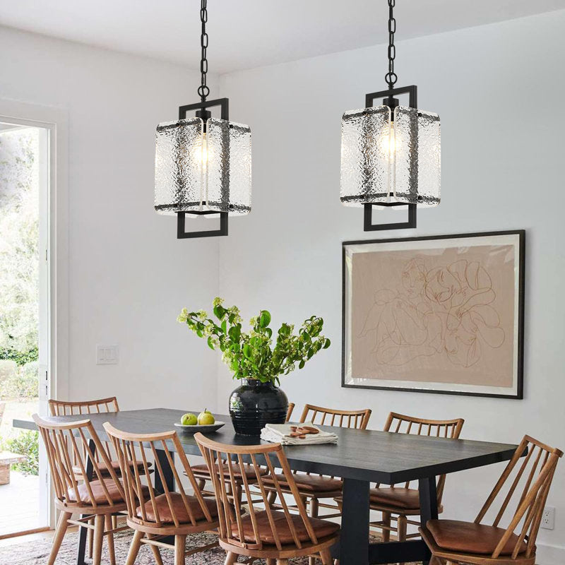 Rhaelis Water Ripple Glass Rectangle Pendant Light