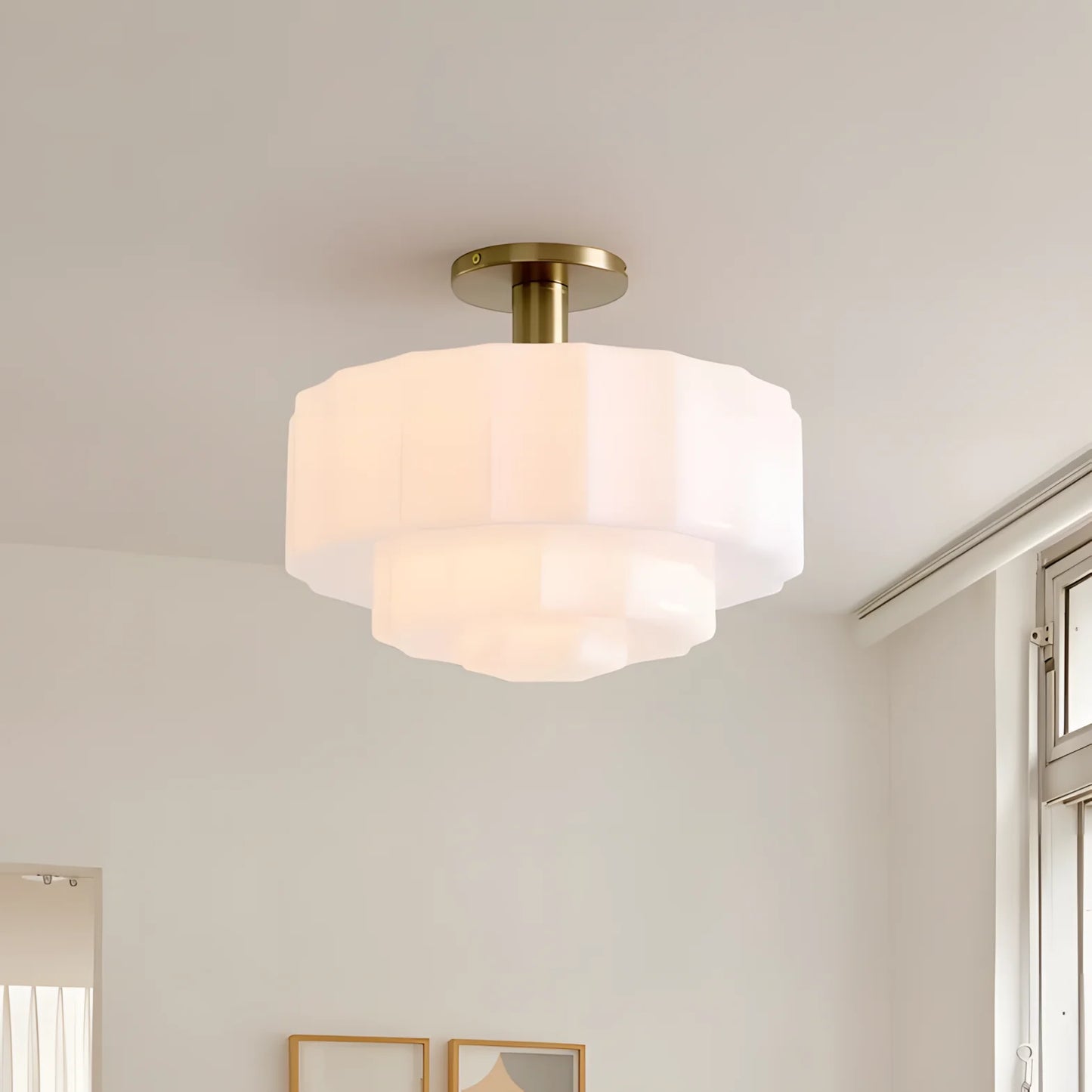 Saelis Modern Tiered Textured Milk Glass Flush Mount (14")