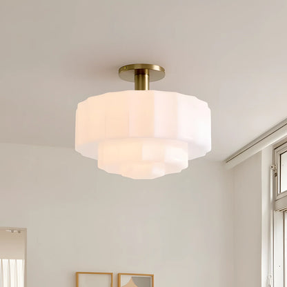 Saelis Modern Tiered Textured Milk Glass Flush Mount (14")