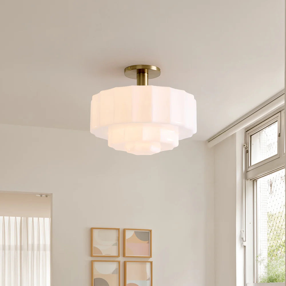 Saelis Modern Tiered Textured Milk Glass Flush Mount (14")