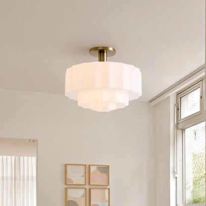Saelis Modern Tiered Textured Milk Glass Flush Mount (14")