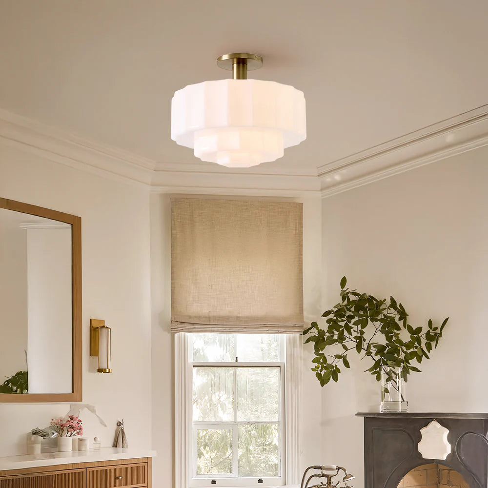Saelis Modern Tiered Textured Milk Glass Flush Mount (14")