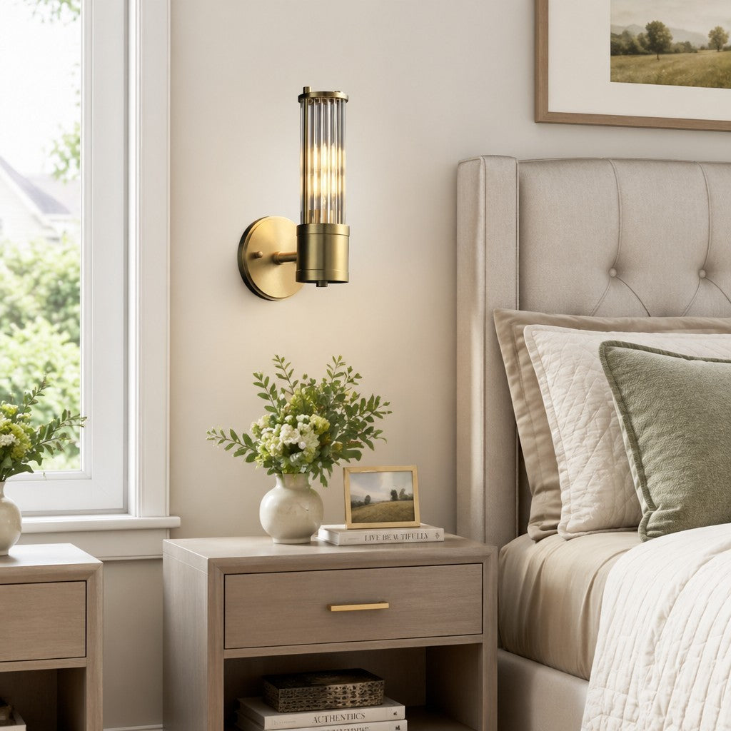 Prisha Mid Century Gold Fluted Ribbed Glass Wall Sconces