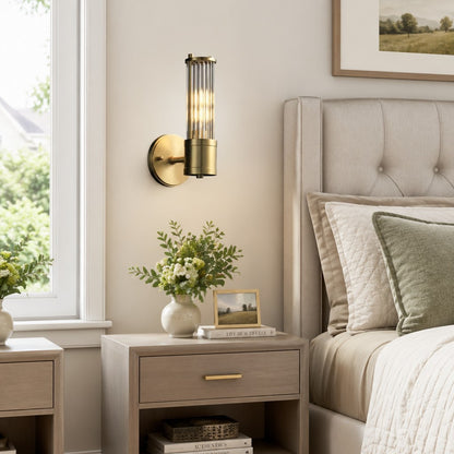 Prisha Mid Century Gold Fluted Ribbed Glass Wall Sconces