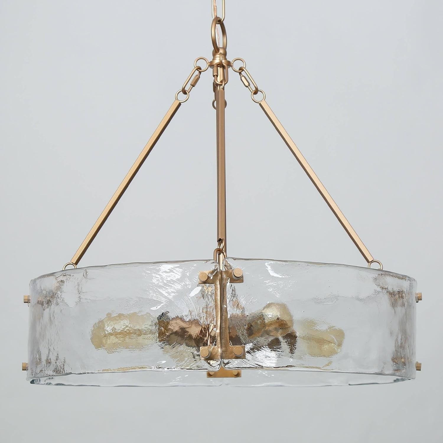 Vornix Modern 4 Light Gold Textured Glass Drum Pendant Light