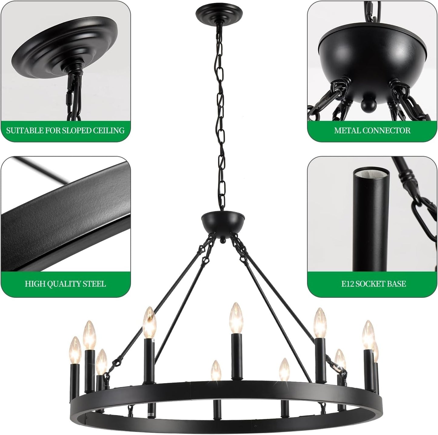 Beau Large 12 Lights Rustic Wagon Wheel Chandelier