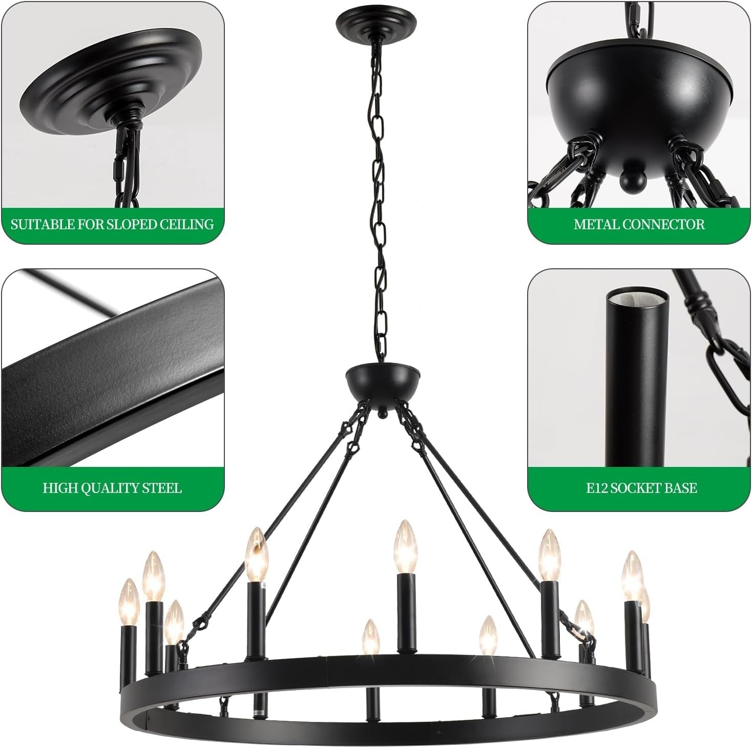 Beau Large 12 Lights Rustic Wagon Wheel Chandelier