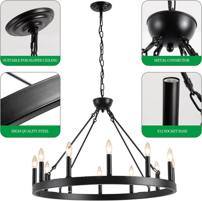 Beau Large 12 Lights Rustic Wagon Wheel Chandelier