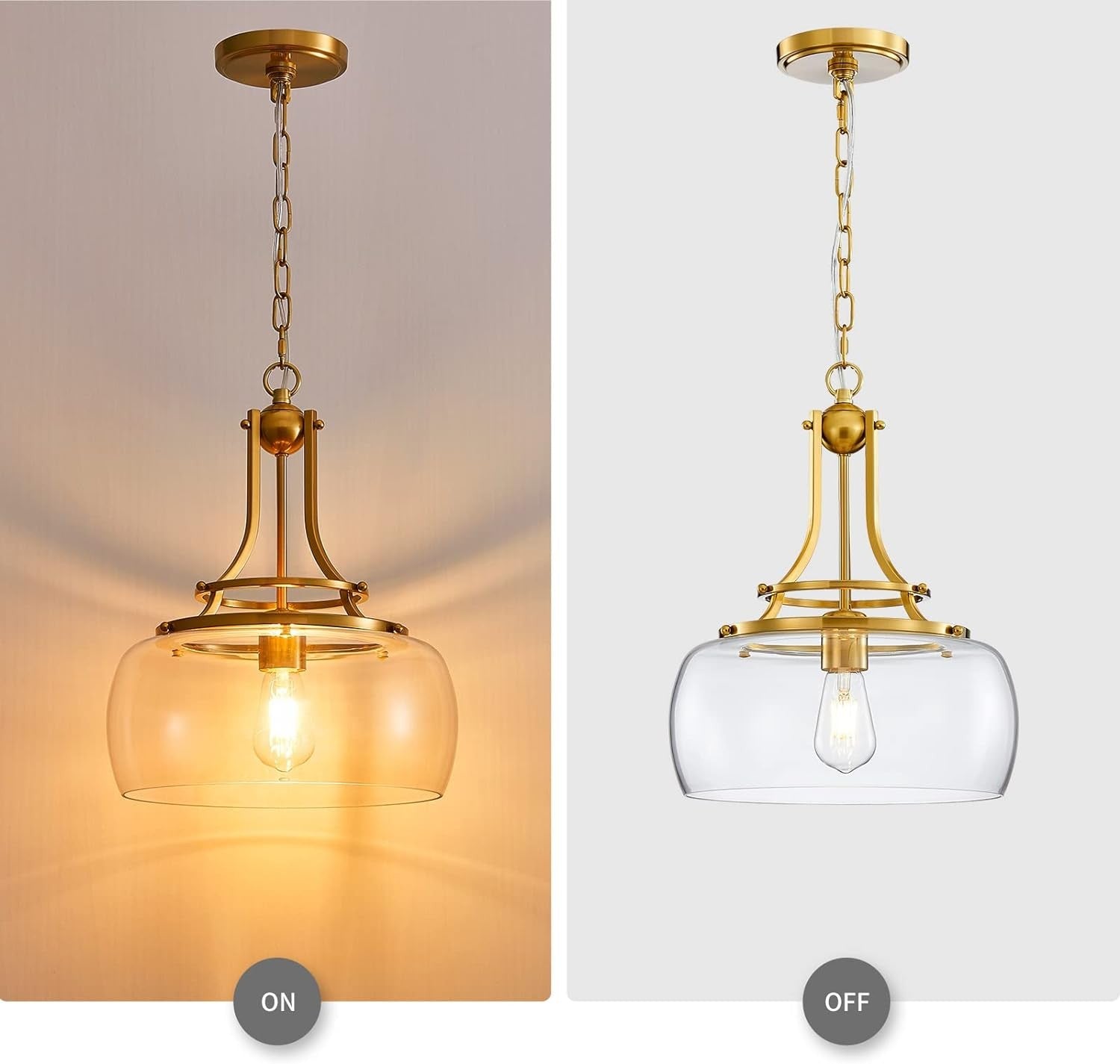 Thalys Brushed Gold Clear Glass Shade Charleston Pendant Light