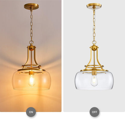 Thalys Brushed Gold Clear Glass Shade Charleston Pendant Light