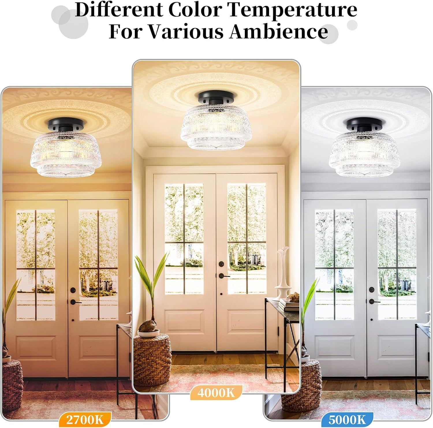 Ixionis Farmhouse Patterned Glass Semi Flush Mount Ceiling Light