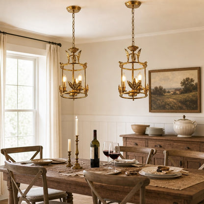 Bailee Vintage Decorative Leaf 3-Light Metal Lantern Pendant Light