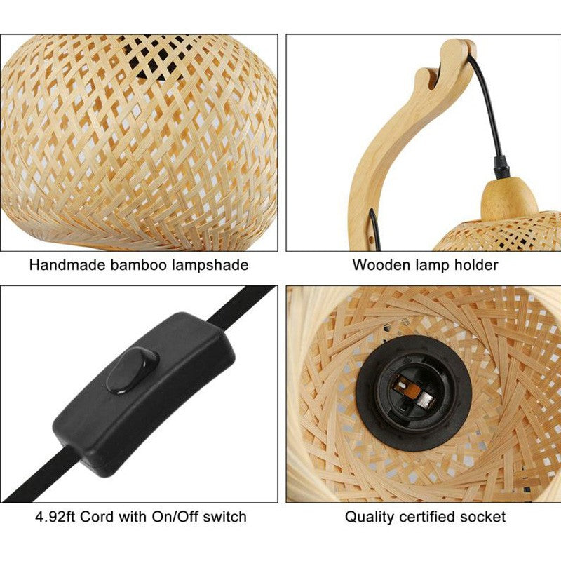 Deyron Rattan Hanging Wood Plug In Wall Mounted Lamp