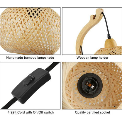Deyron Rattan Hanging Wood Plug In Wall Mounted Lamp