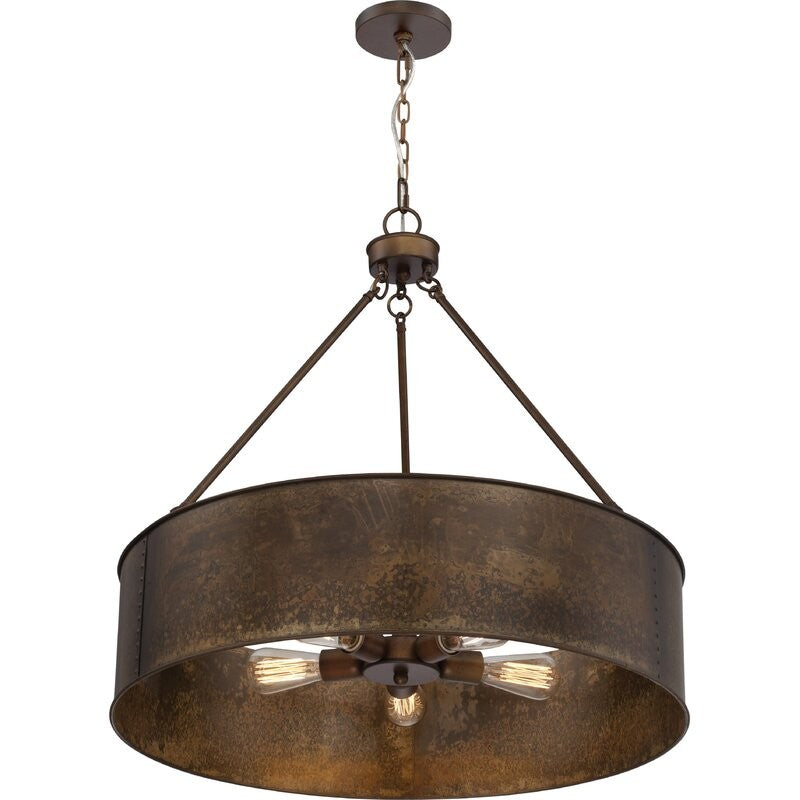 Ezra Vintage Bronze Industrial Pendant Light with Drum Shade