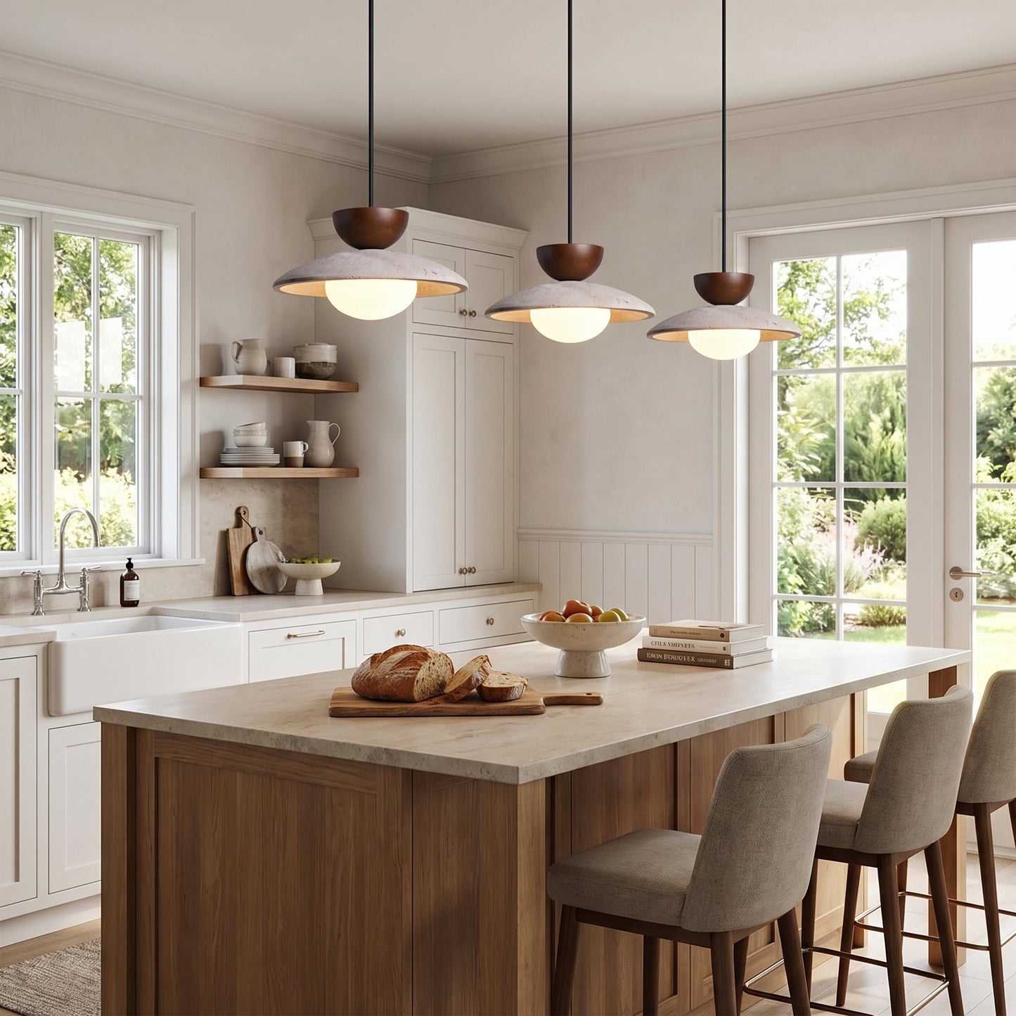 Tilda Modern Wabi-Sabi Travertine Dome Pendant Light