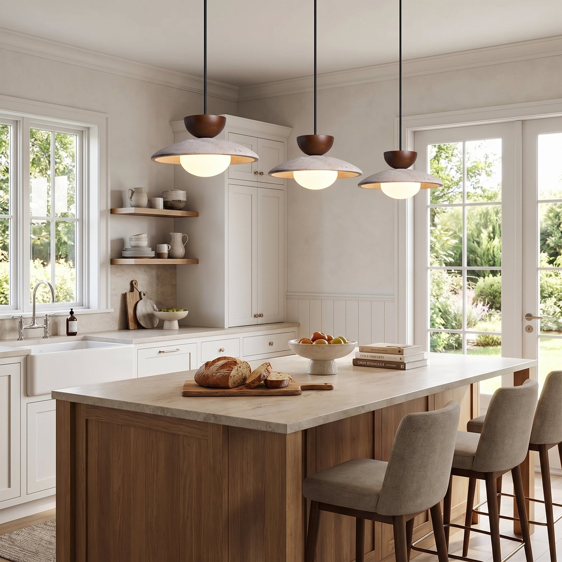 Tilda Modern Wabi-Sabi Travertine Dome Pendant Light