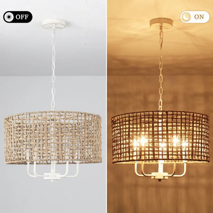 Arlo Bohemian 5 Light Natural Rattan Drum Chandelier