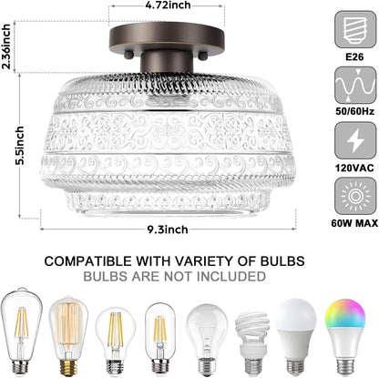 Ixionis Farmhouse Patterned Glass Semi Flush Mount Ceiling Light