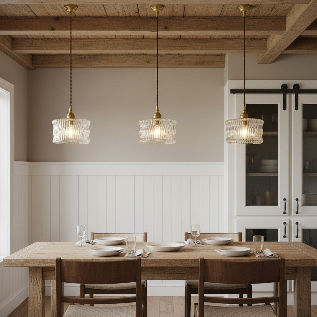 Roslyn Retro Stained Ribbed Glass Pendant Light