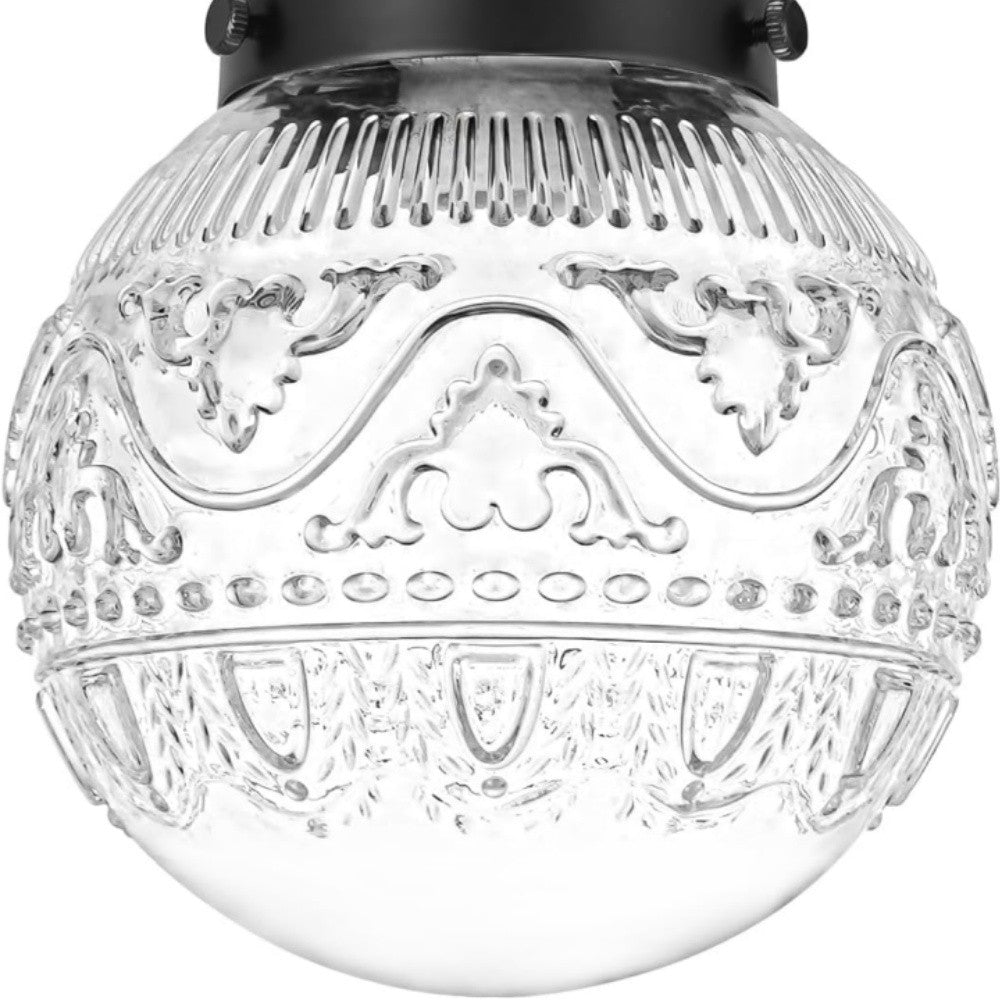 Ixionis Vintage Engraved Pattern Globe Glass Flush Mount Ceiling Light
