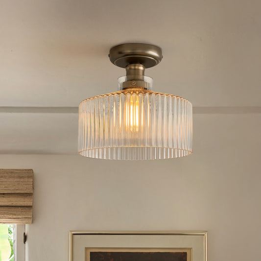 Bramwell Industrial Ribbed Glass Flush Mount Ceiling Light