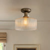 Bramwell Industrial Ribbed Glass Flush Mount Ceiling Light