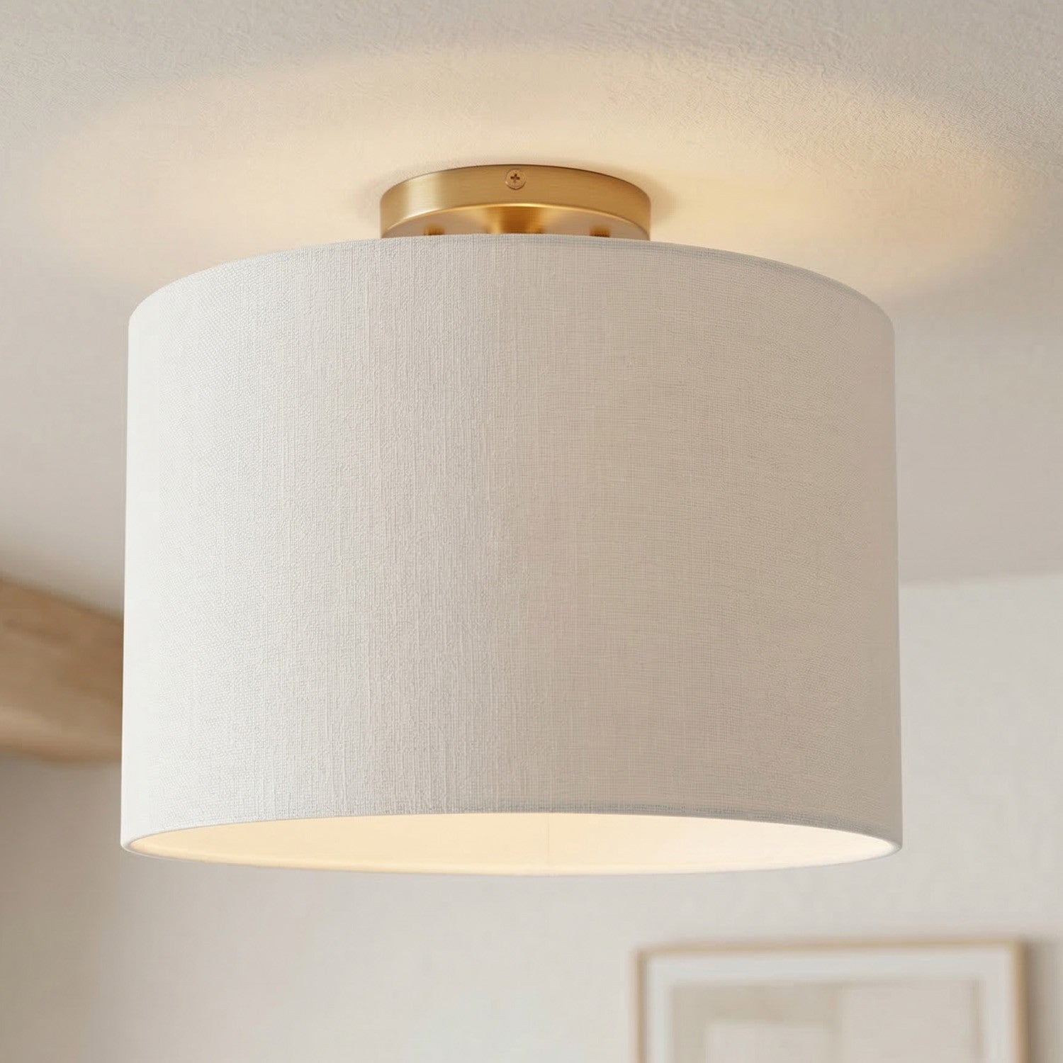 Kaethe Fabric Drum Shade Semi Flush Mount Light