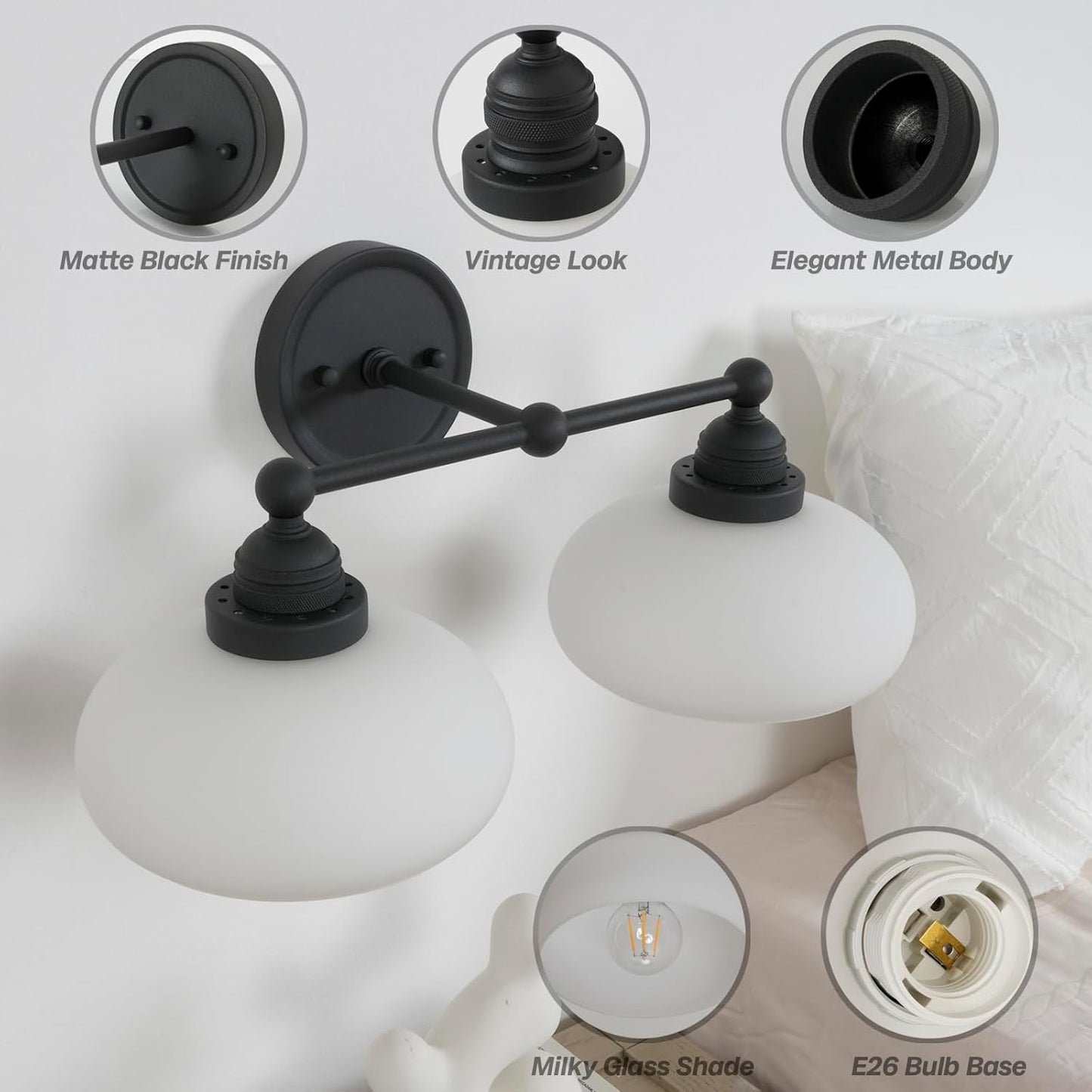 Alberta Bauhaus Milk White Glass Wall Sconce