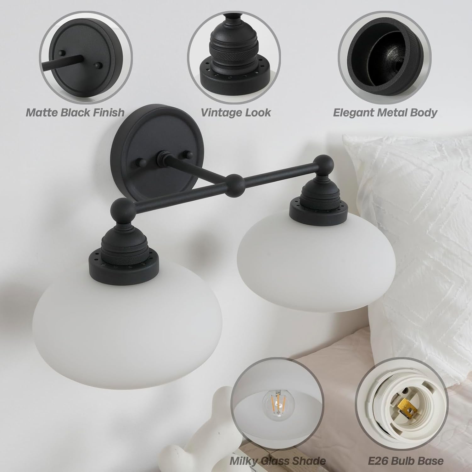 Alberta Bauhaus Milk White Glass Wall Sconce