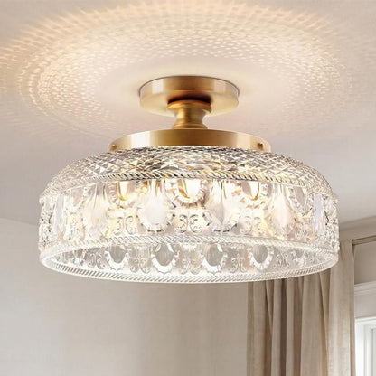 Santos Vintage Hand Carved Floral Clear Glass Semi Flush Mount Ceiling Light