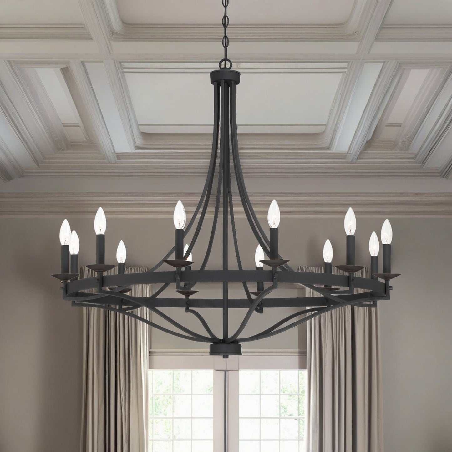 Adele Farmhouse Black Metal Wagon Wheel Chandelier