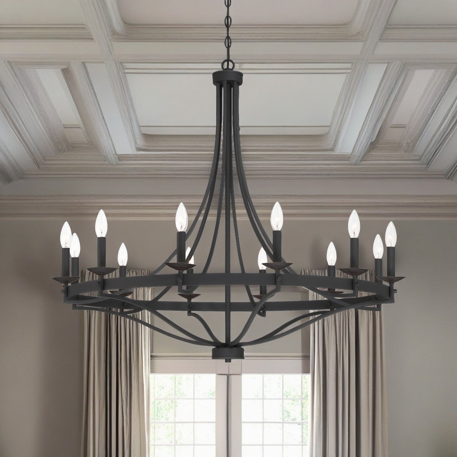 Adele Farmhouse Black Metal Wagon Wheel Chandelier